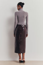 Croc Embossed Leather Tailored Maxi Skirt - Oxblood