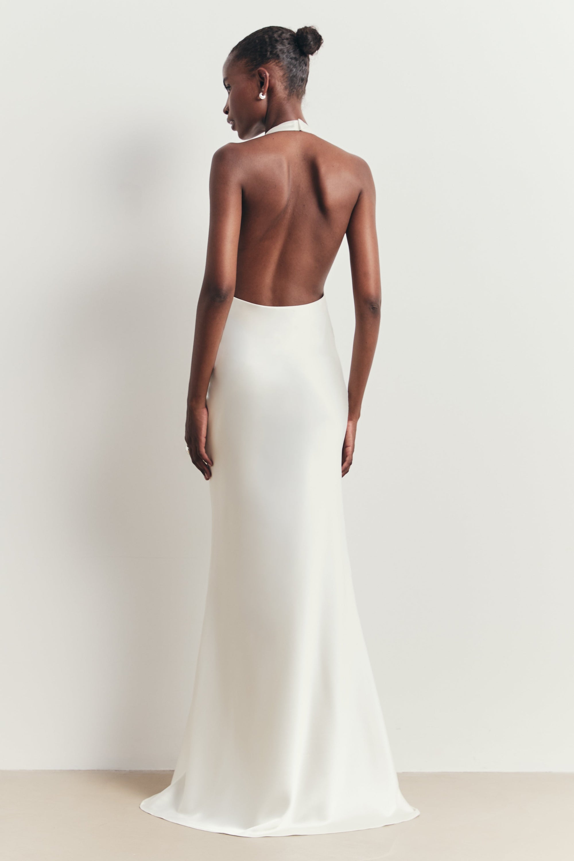 Plunging Knot Detail Gown with Fringing - Ivory