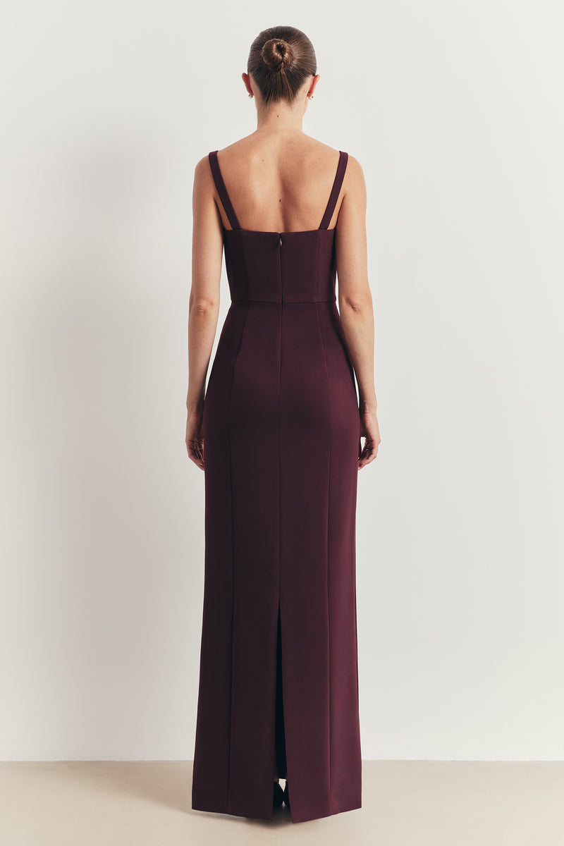 Tailored Bust Cup Column Maxi Dress - Oxblood