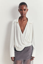 Soft Draped Plunge Front Shirt - White
