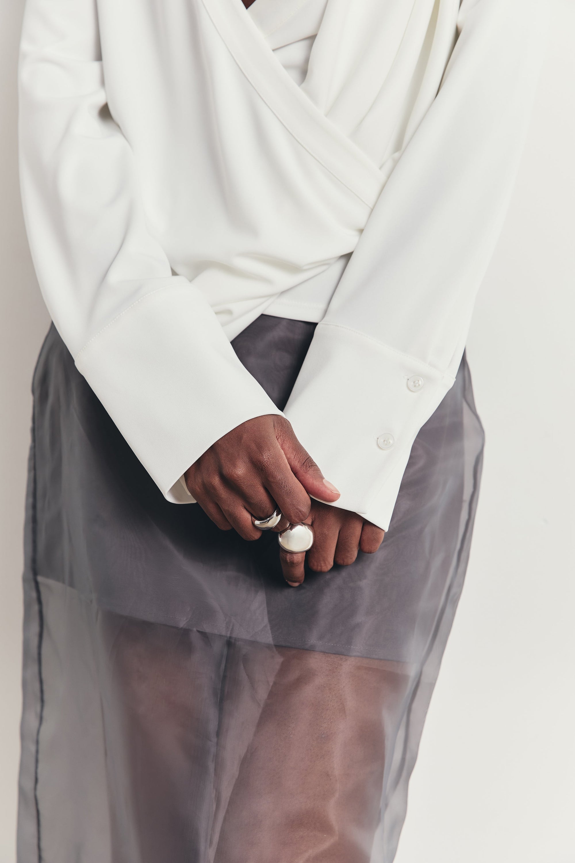 Soft Draped Plunge Front Shirt - White