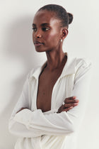 Soft Draped Plunge Front Shirt - White