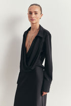Soft Draped Plunge Front Shirt - Black