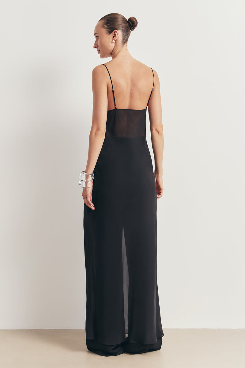 Sheer Chiffon Longline Camisole - Black
