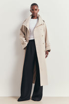 Vintage Funnel Neck Trench Coat - Stone