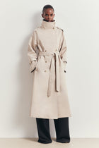 Vintage Funnel Neck Trench Coat - Stone