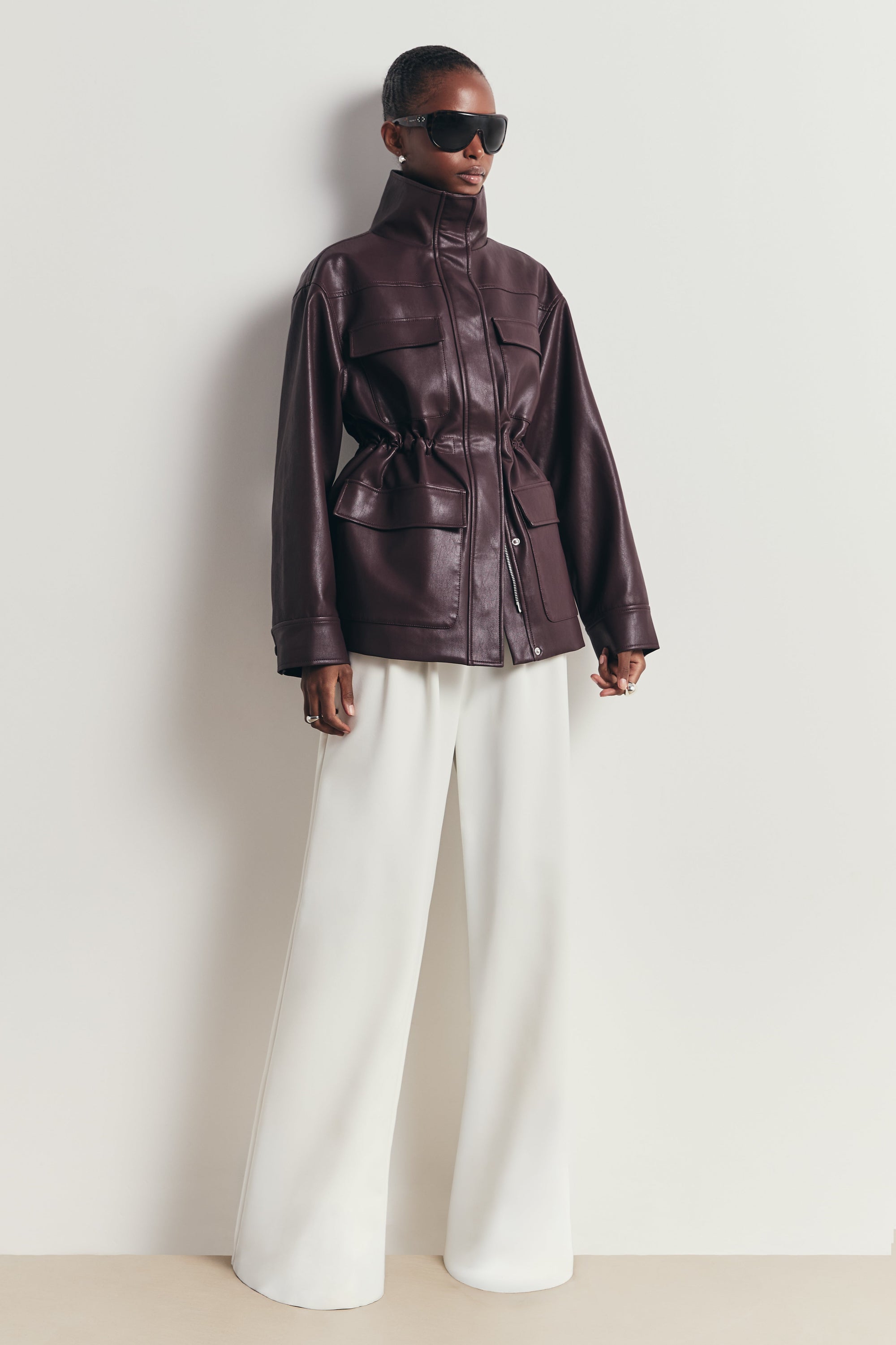 Leather Cargo Utility Jacket - Oxblood