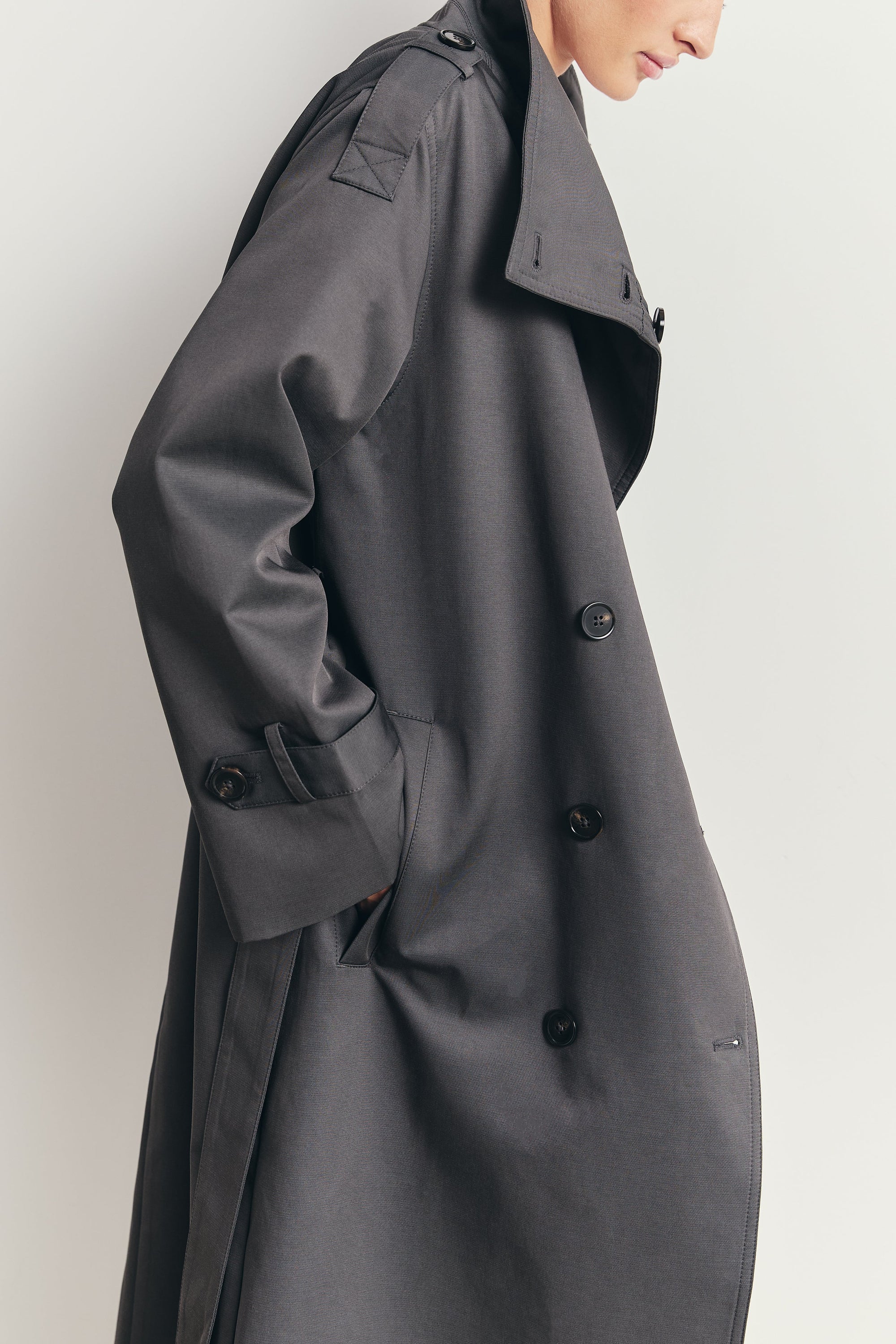 Vintage Funnel Neck Trench Coat - Petrol