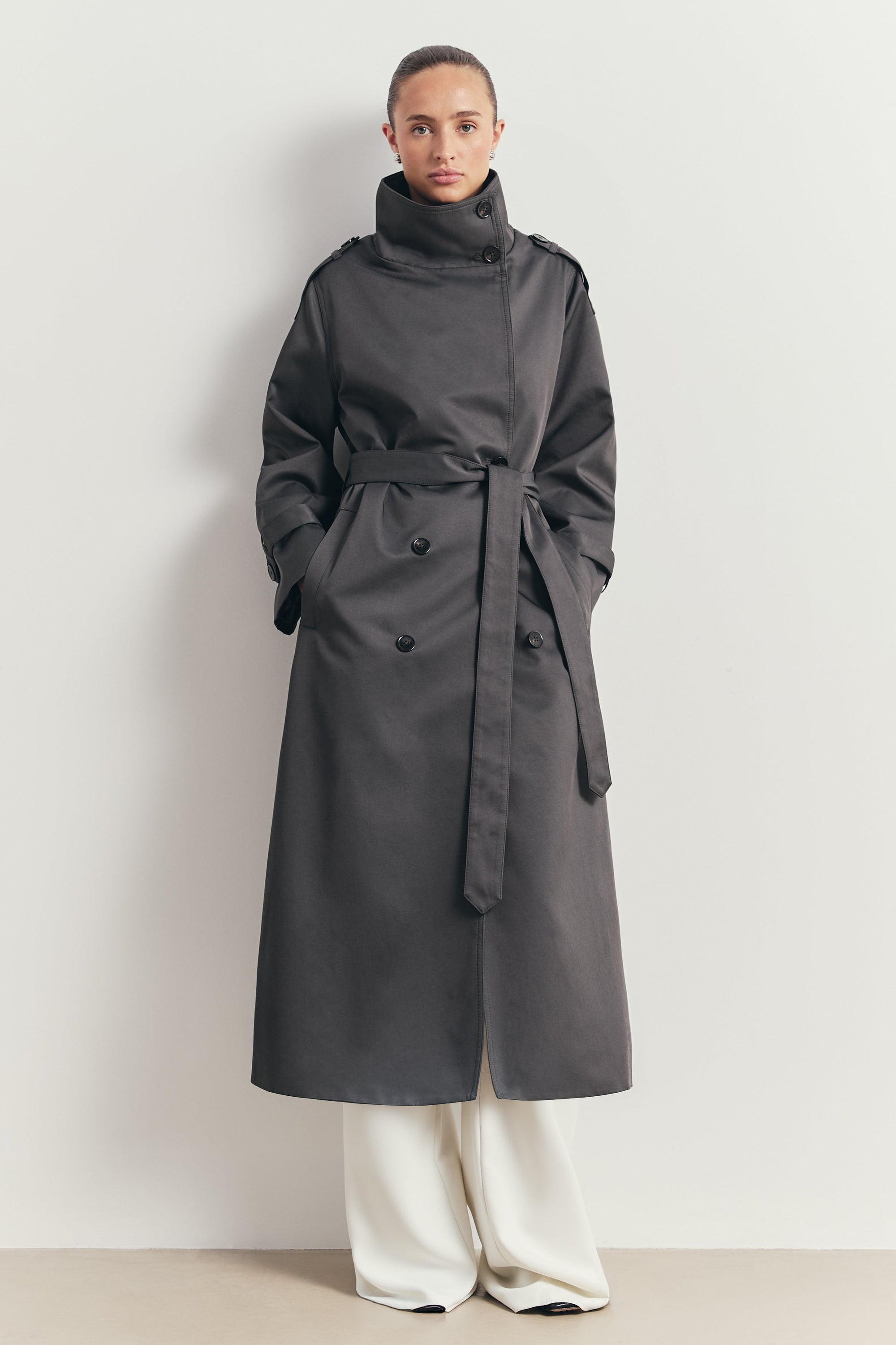 Vintage Funnel Neck Trench Coat - Petrol