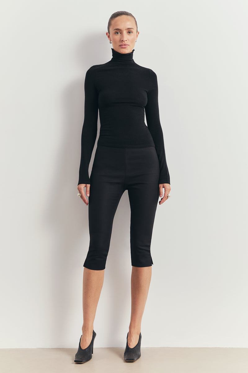 High Neck Longsleeve Top - Black