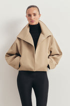 Cropped Funnel Neck Open Jacket - Tan