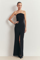Strapless Tailored Slit Hem Maxi Dress - Black
