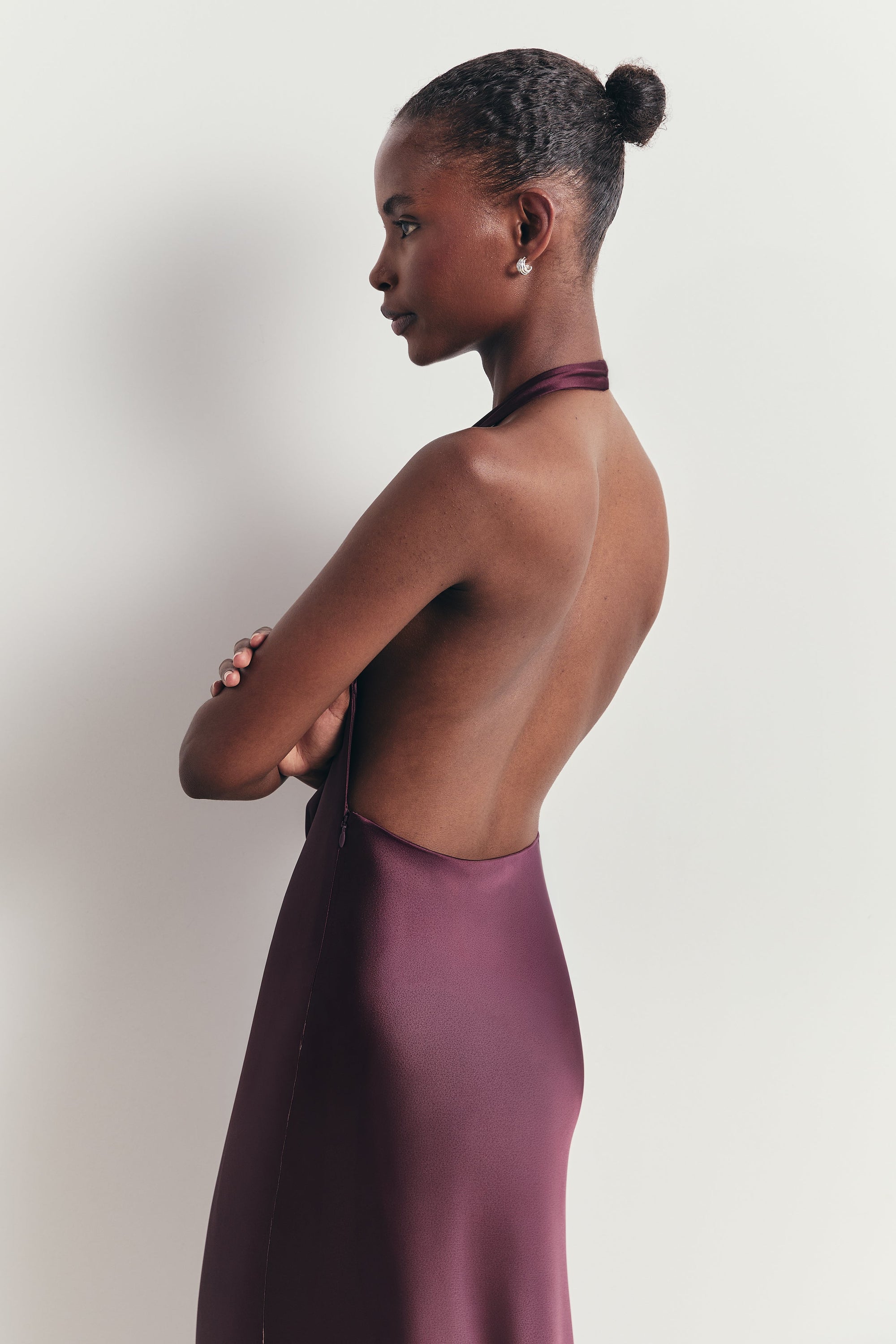Plunging Knot Detail Gown with Fringing - Mulberry