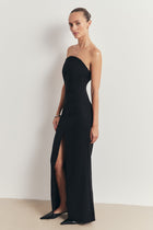 Strapless Tailored Slit Hem Maxi Dress - Black