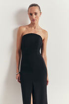 Strapless Tailored Slit Hem Maxi Dress - Black