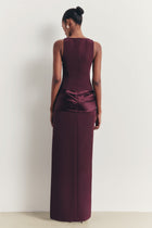 Dropped Waist Satin Panel Gown - Oxblood