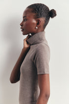 Wool Blend Cap Sleeve Polo Neck Top - Taupe