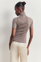 Wool Blend Cap Sleeve Polo Neck Top - Taupe