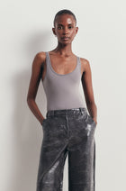 Semi Sheer Scoop Neck Bodysuit - Slate