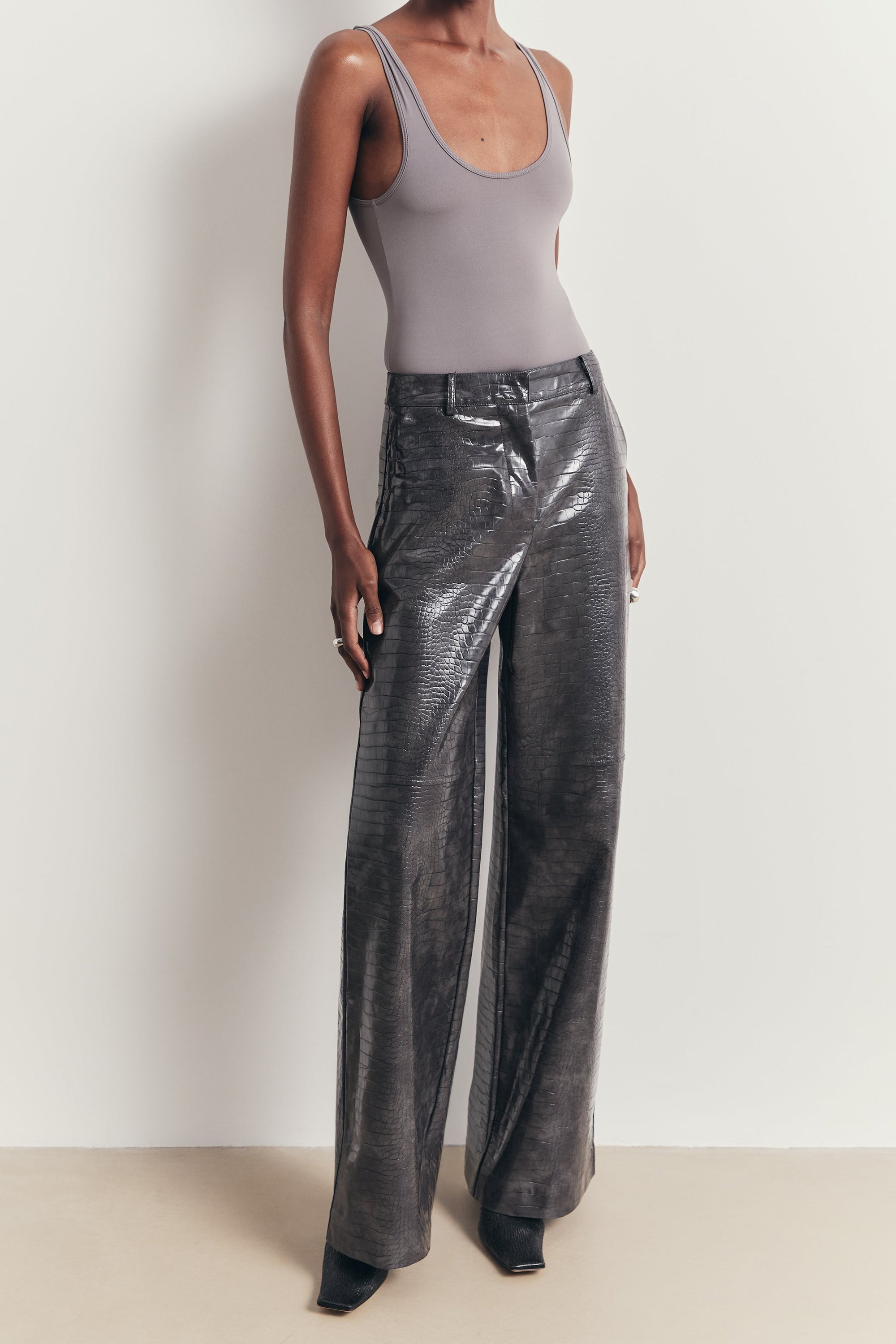Semi Sheer Scoop Neck Bodysuit - Slate