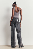 Croc Embossed Leather Wide Leg Trousers - Slate