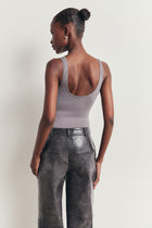 Semi Sheer Scoop Neck Bodysuit - Slate