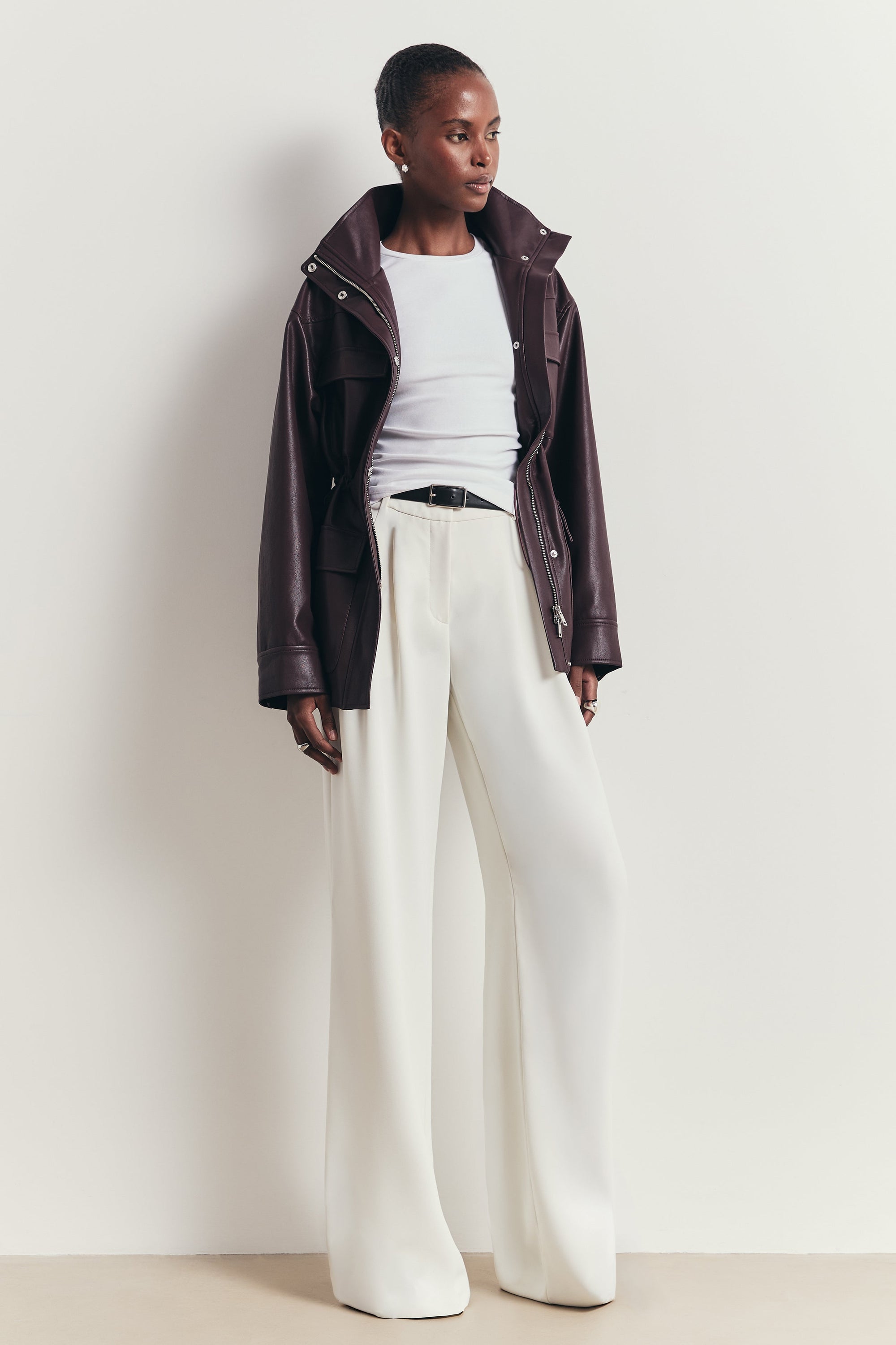 Leather Cargo Utility Jacket - Oxblood
