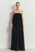 Strapless Chiffon Layered Corset Maxi Dress - Black