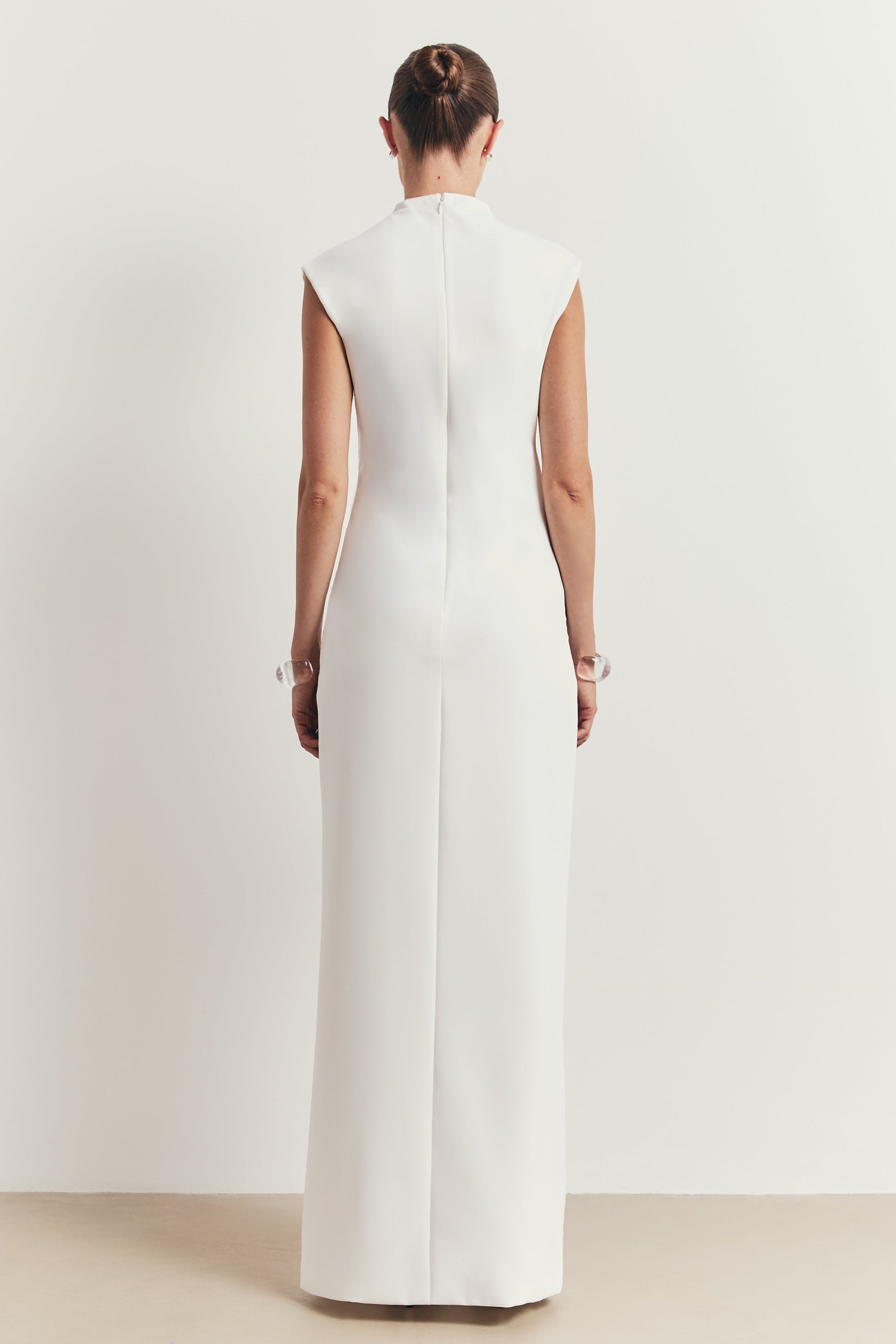 Sleek High Neck Cap Sleeve Maxi Dress - White