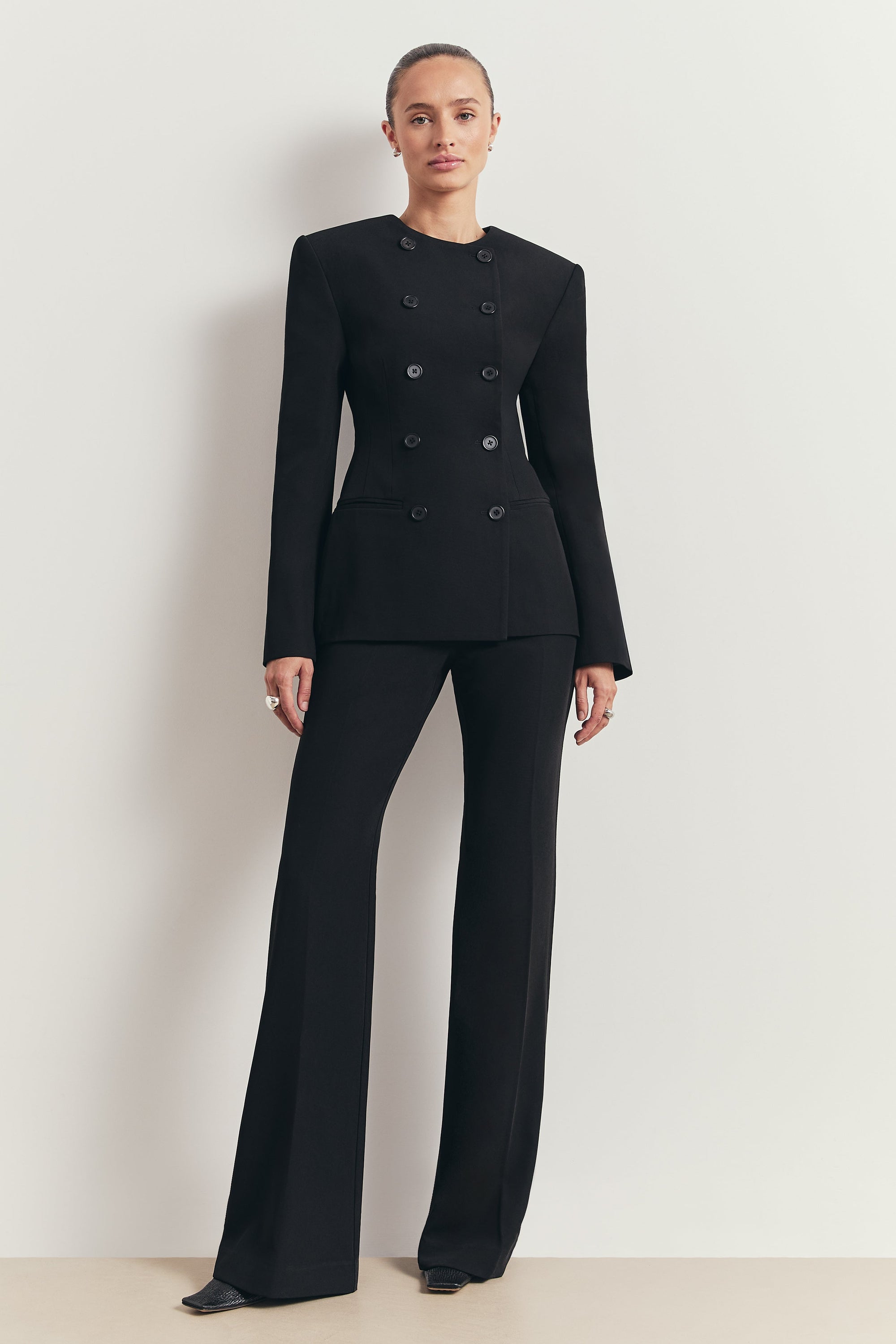 Tailored Collarless Blazer - Black