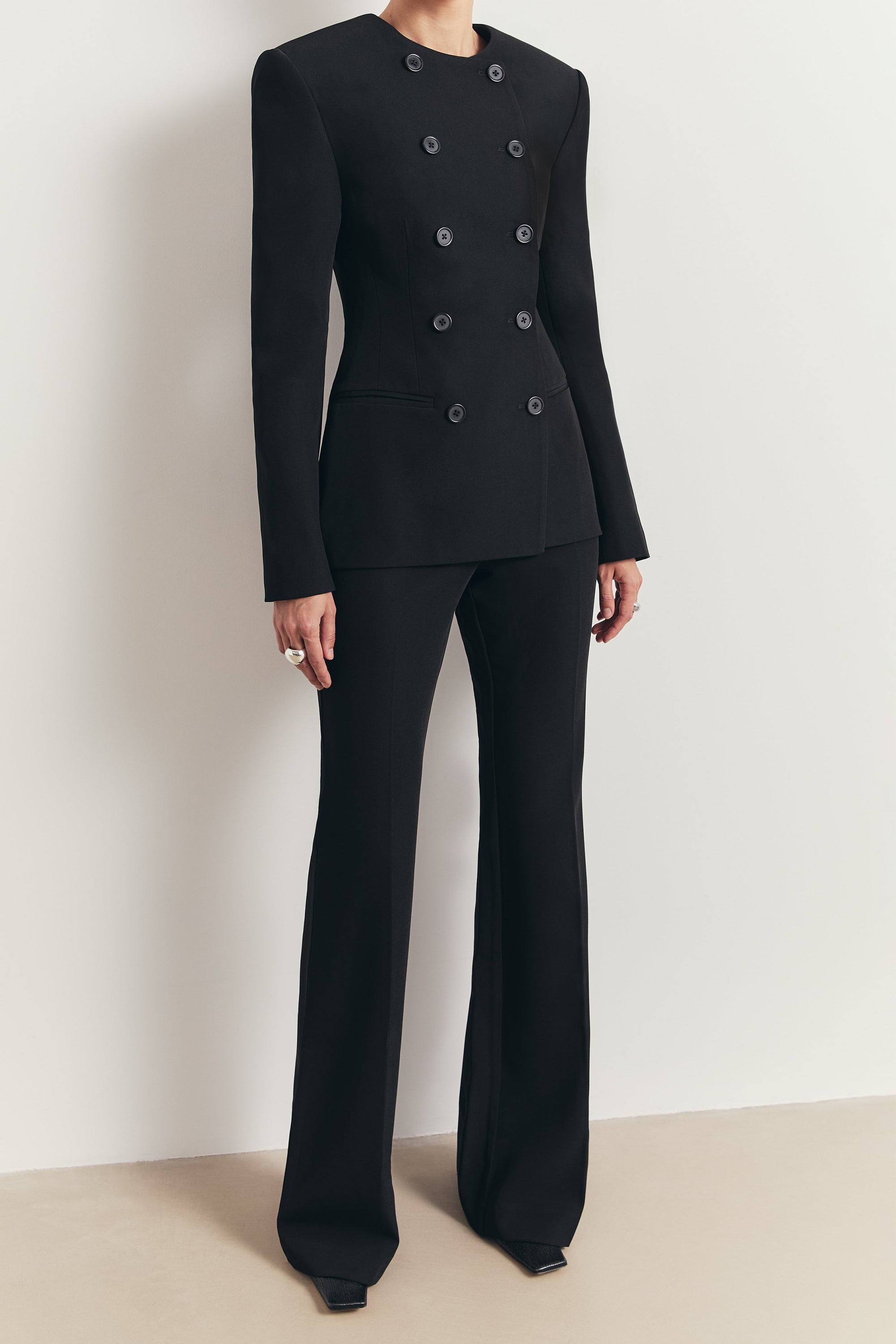 Tailored Clean Cut Wide Leg Trousers - Black