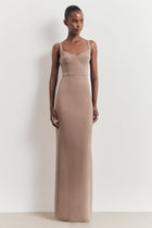 Tailored Bust Cup Column Maxi Dress - Taupe