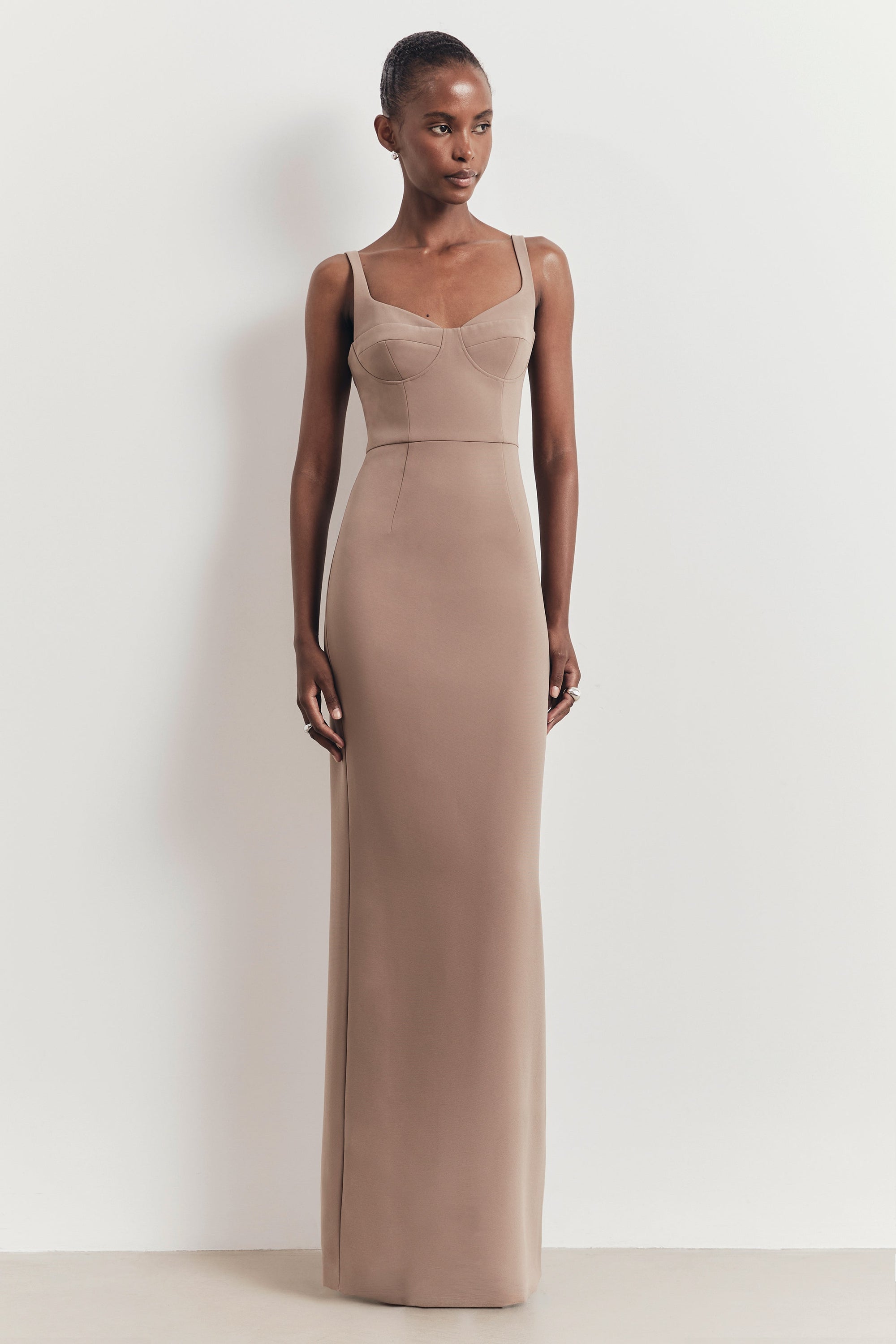 Tailored Bust Cup Column Maxi Dress - Taupe