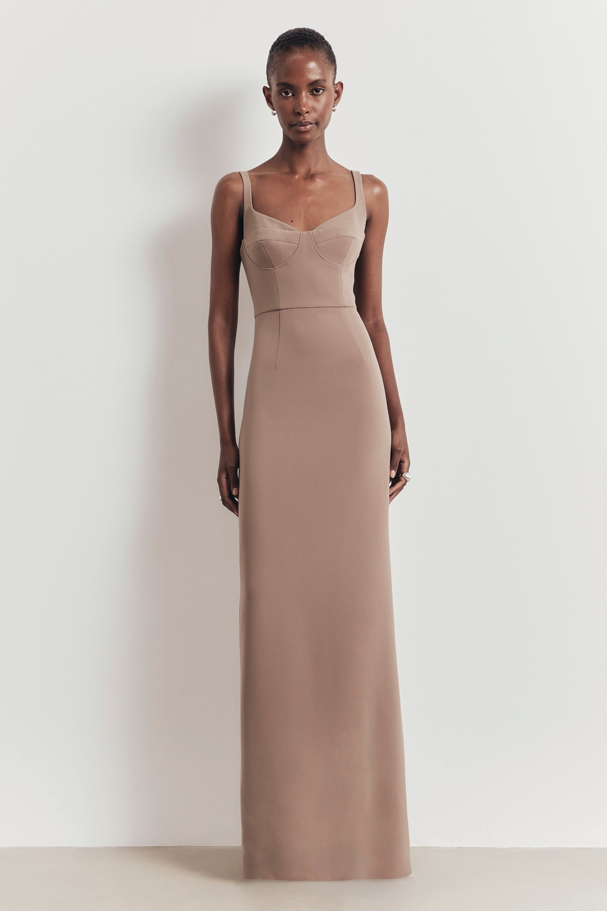 Tailored Bust Cup Column Maxi Dress - Taupe