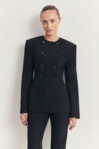 Tailored Collarless Blazer - Black