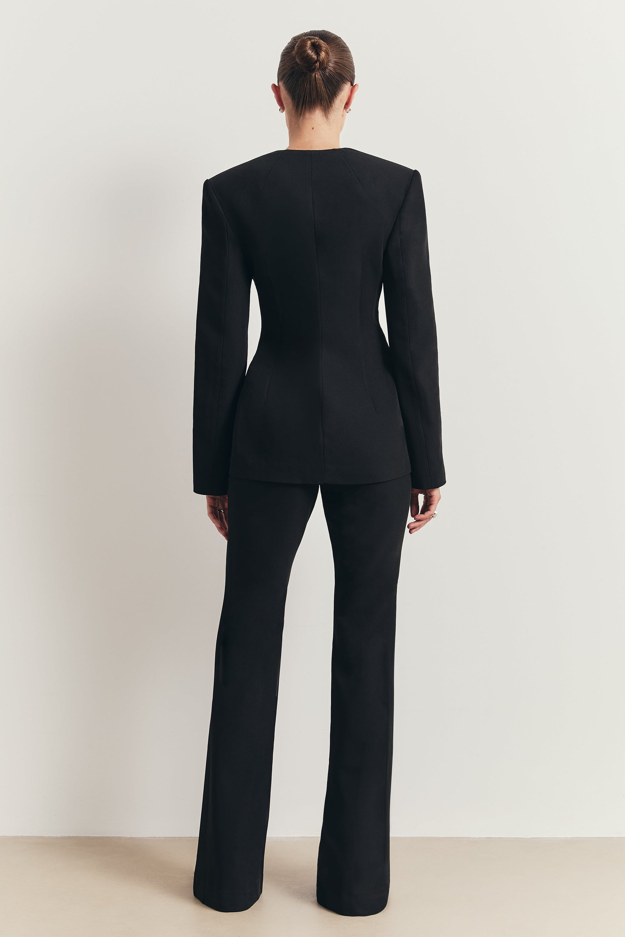 Tailored Collarless Blazer - Black