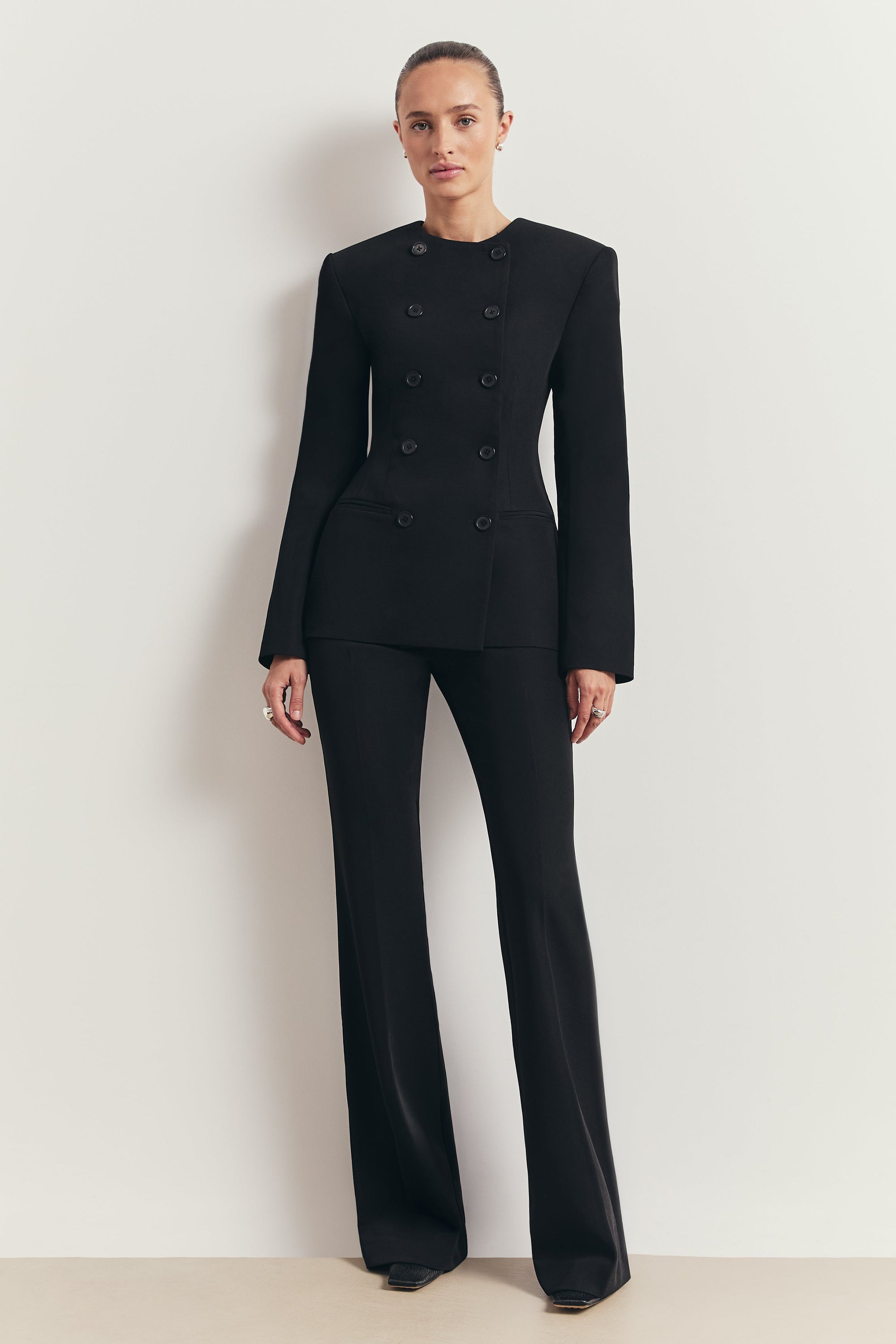 Tailored Collarless Blazer - Black