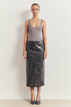 Croc Embossed Leather Tailored Maxi Skirt - Slate