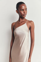 Satin Slip One Shoulder Maxi Dress - Stone