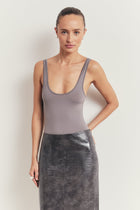 Croc Embossed Leather Tailored Maxi Skirt - Slate