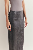 Croc Embossed Leather Tailored Maxi Skirt - Slate