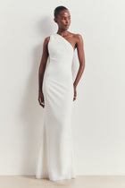 Asymmetric Scarf Gown With Fringing - White