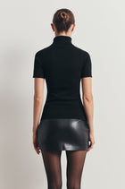 Wool Blend Cap Sleeve Polo Neck Top - Black