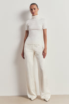Satin Jacquard Tailored Straight Leg Trousers - Cream