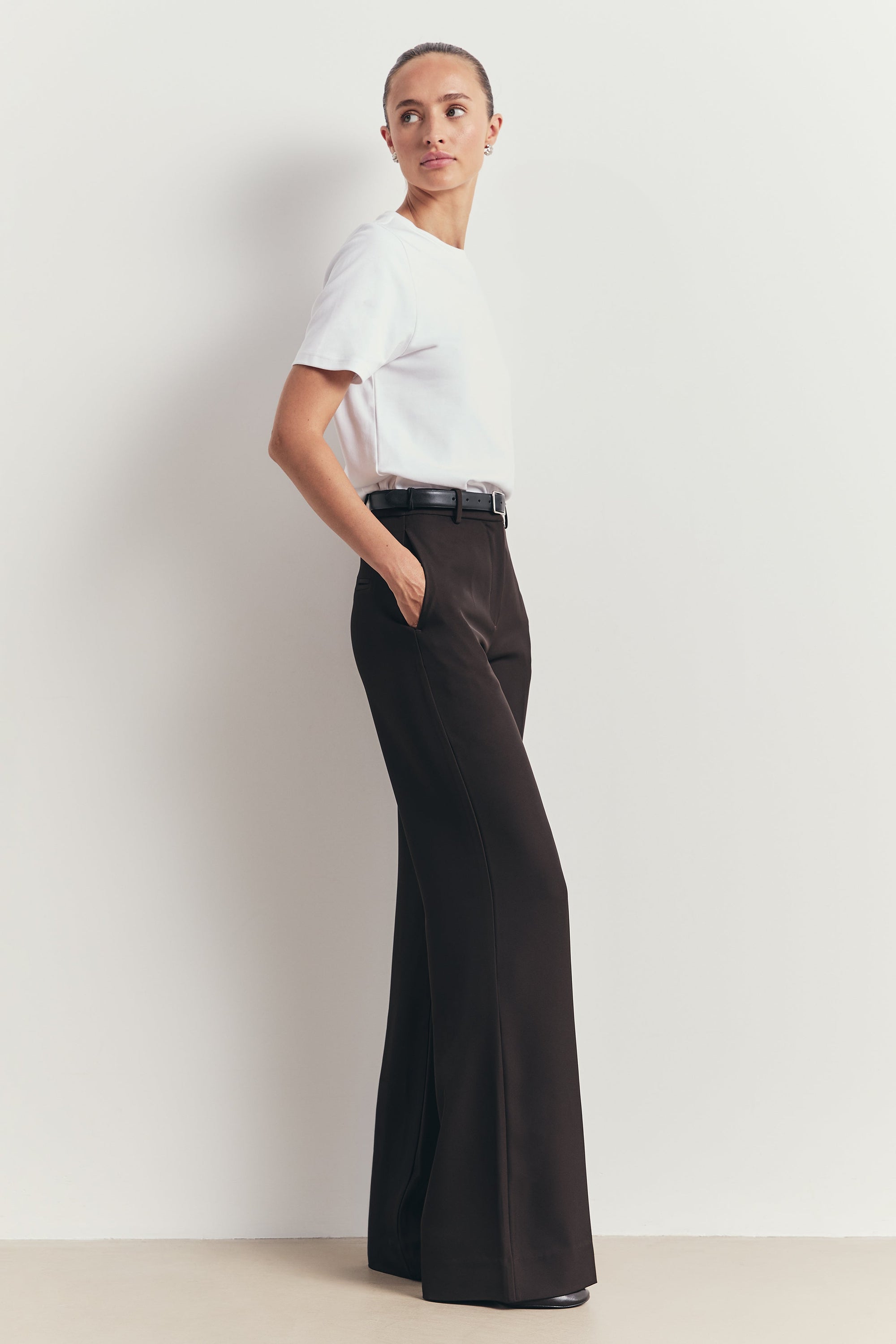 Tailored High Rise Wide Leg Trousers - Java