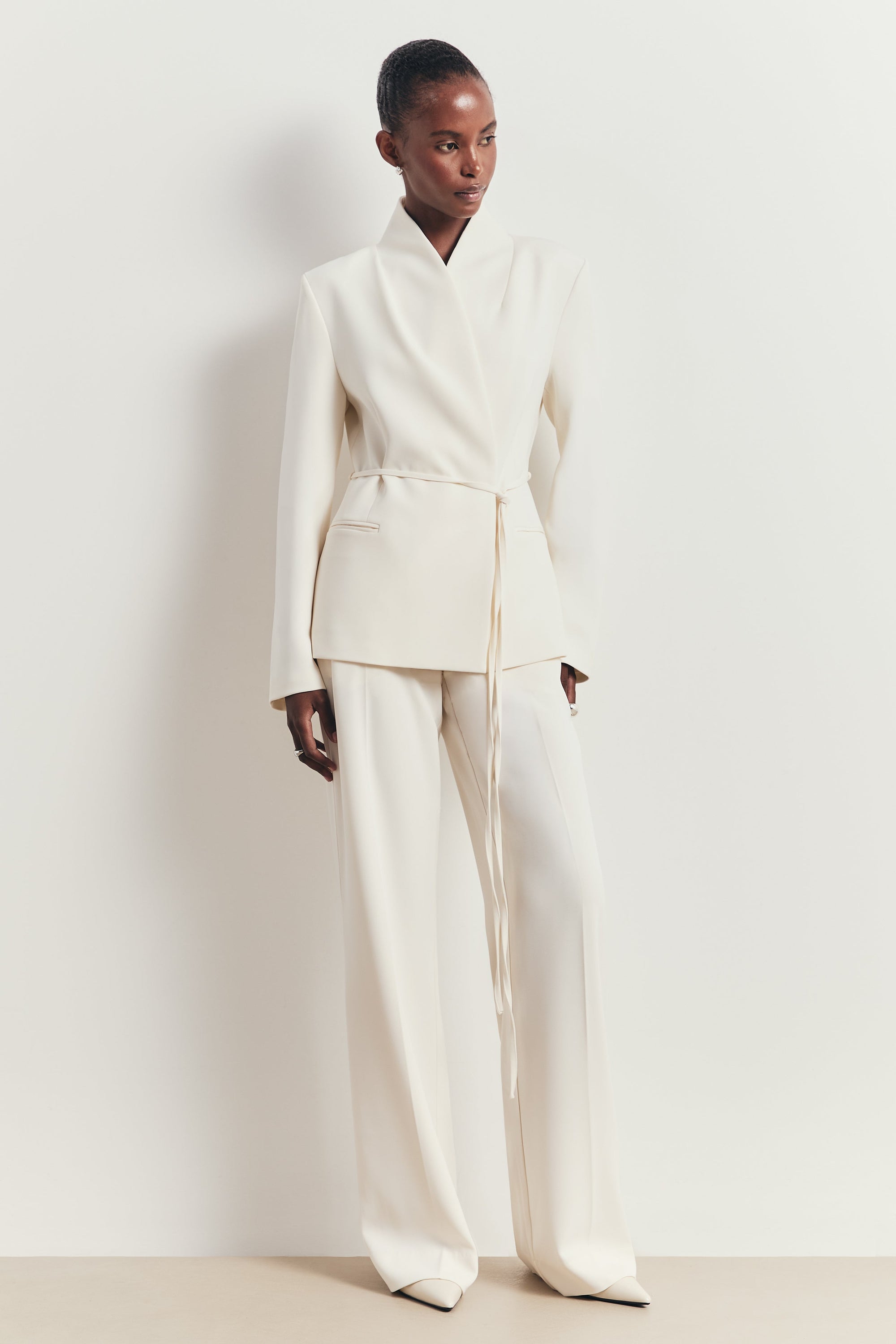 Tailored Cocoon Blazer with Belt - Cream