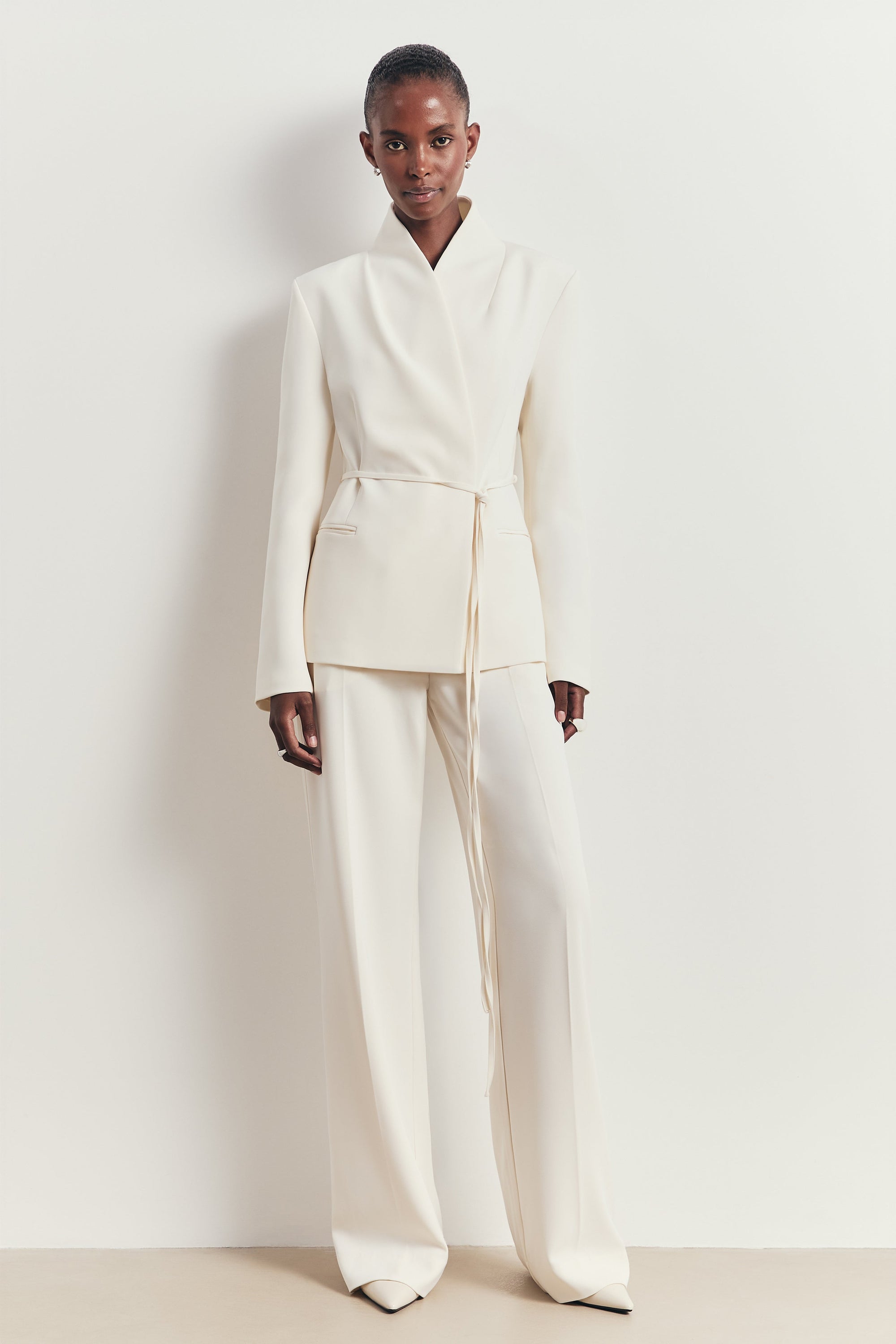 Tailored Cocoon Blazer with Belt - Cream