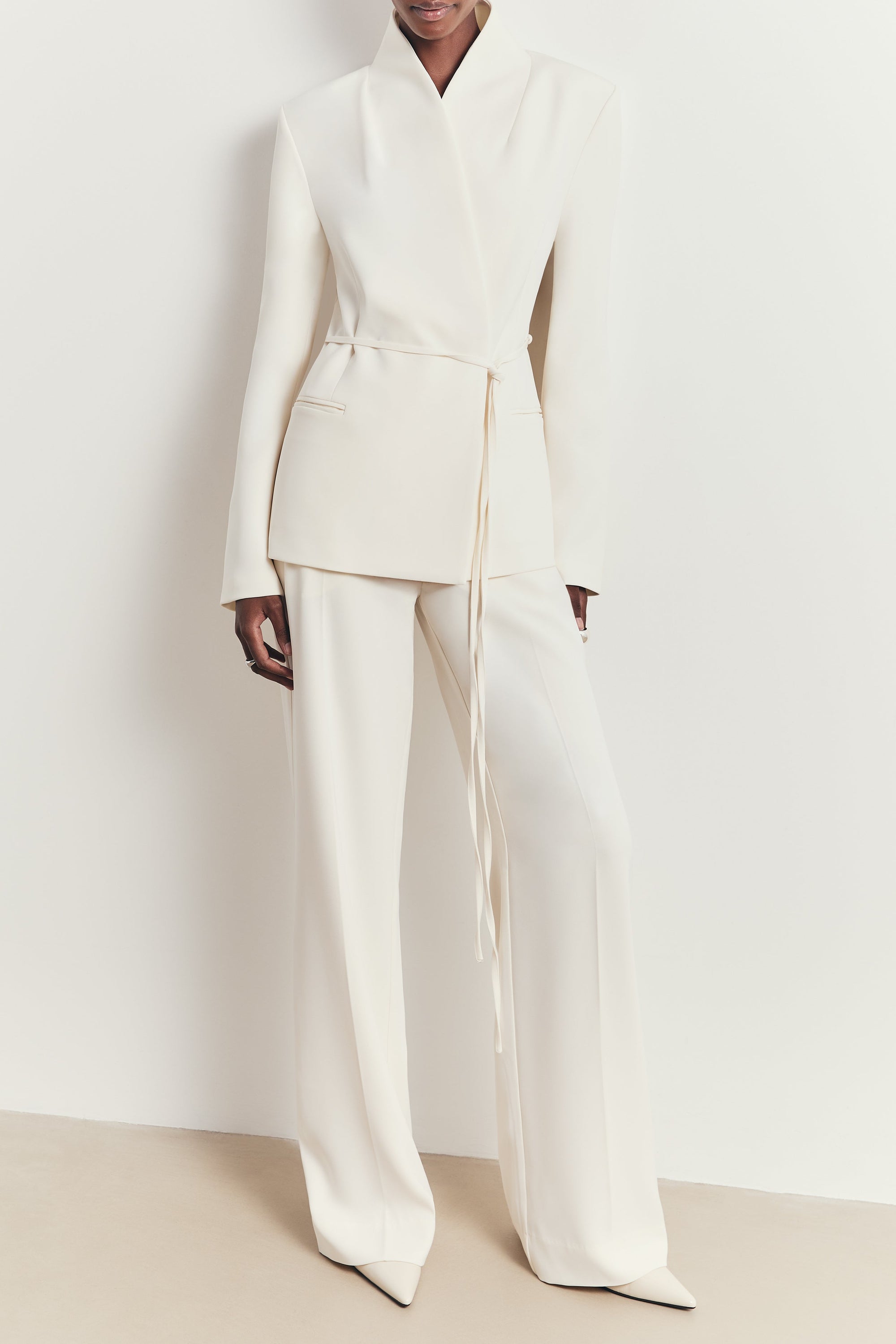 Tailored Cocoon Blazer with Belt - Cream