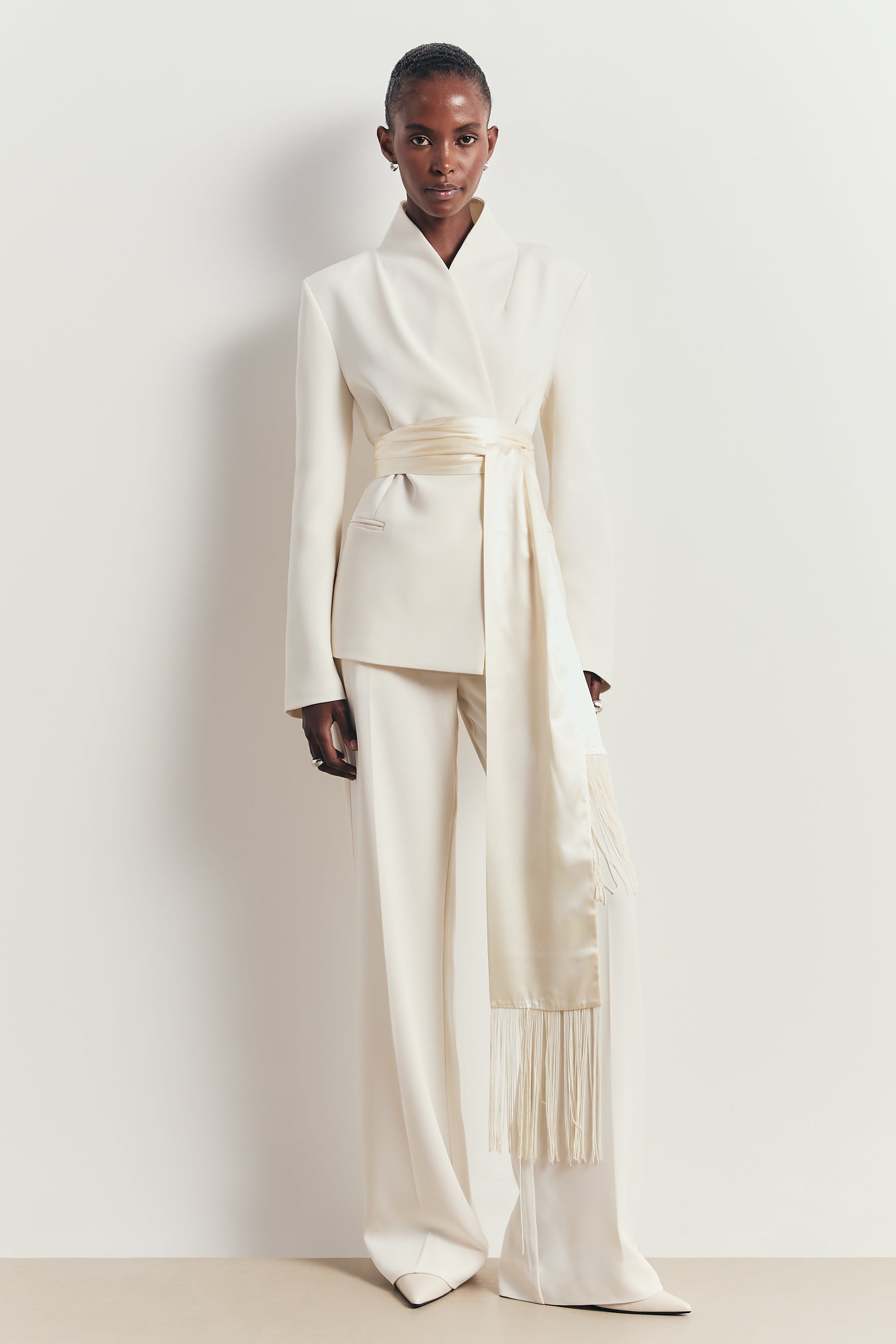 Tailored Cocoon Blazer with Belt - Cream
