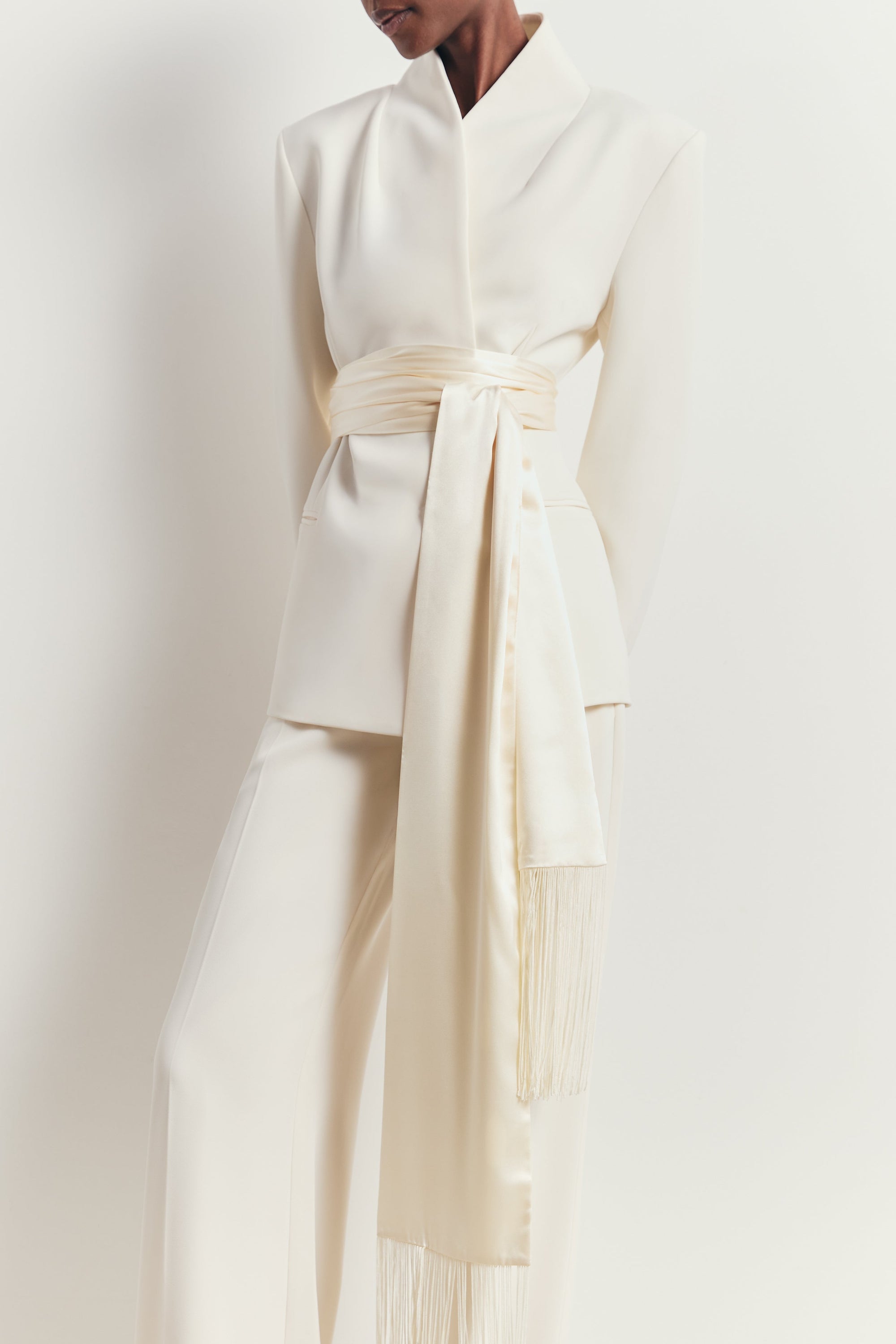 Tailored Cocoon Blazer with Belt - Cream
